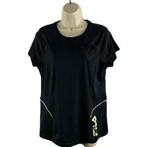 Fila Sports Womens Activewear Short Sleeve Top Size Large Black Stretch Running